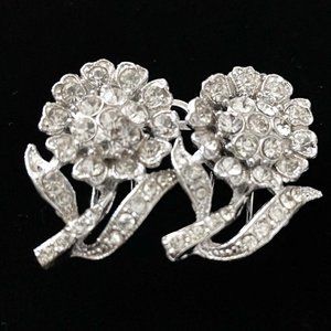 RARE Collector Vintage Signed Coro Duette Fur Clip Brooch Rhinestone Flower